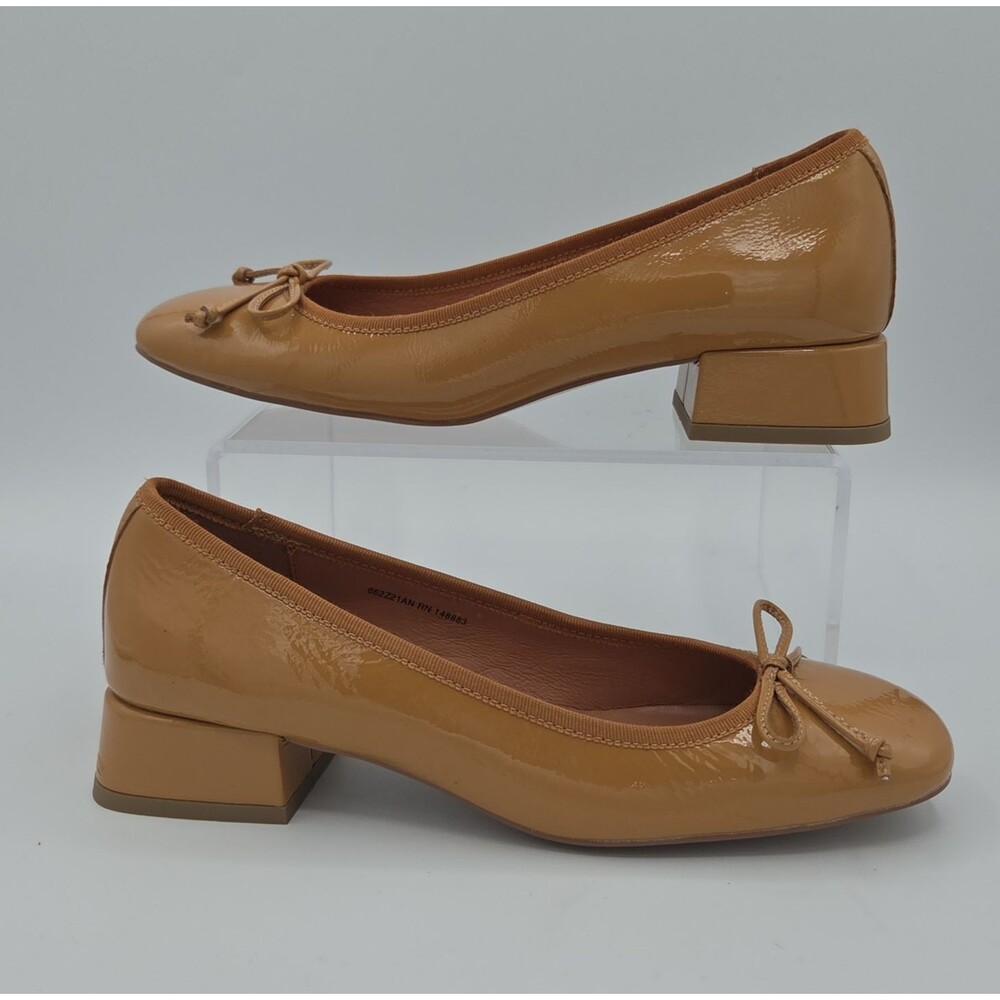 Bibi Lou Patent Leather Ballet Flat Bow Square Toe Camel Tan EU 38 US 7.5 Shoe